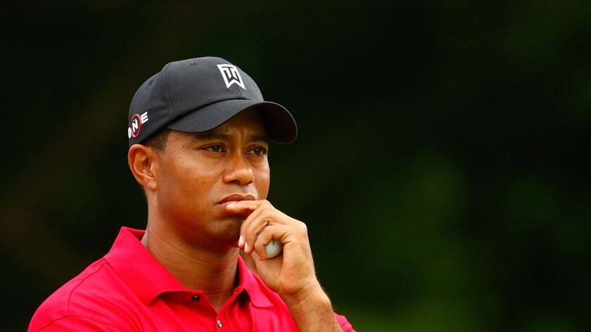Tiger Woods considers his options on the second tee