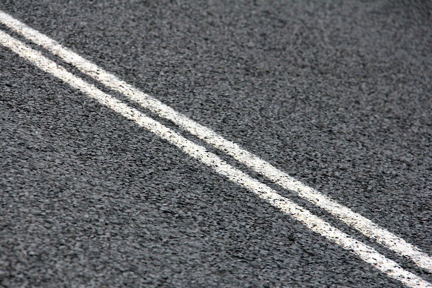 Double lines on a road.