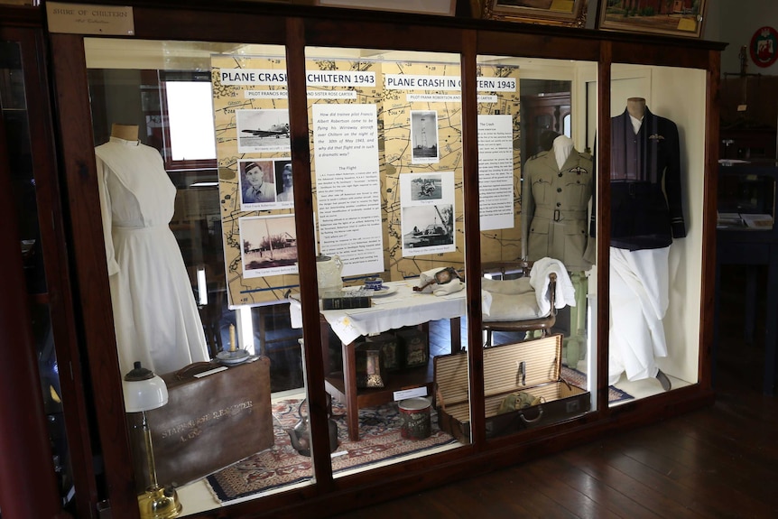 A Frank Robertson display behind glass at Chiltern Athenaeum local history museum