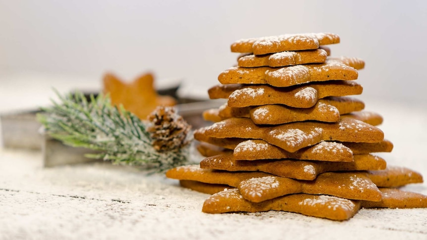 A stack of ten star-shaped gingerbread cookies.