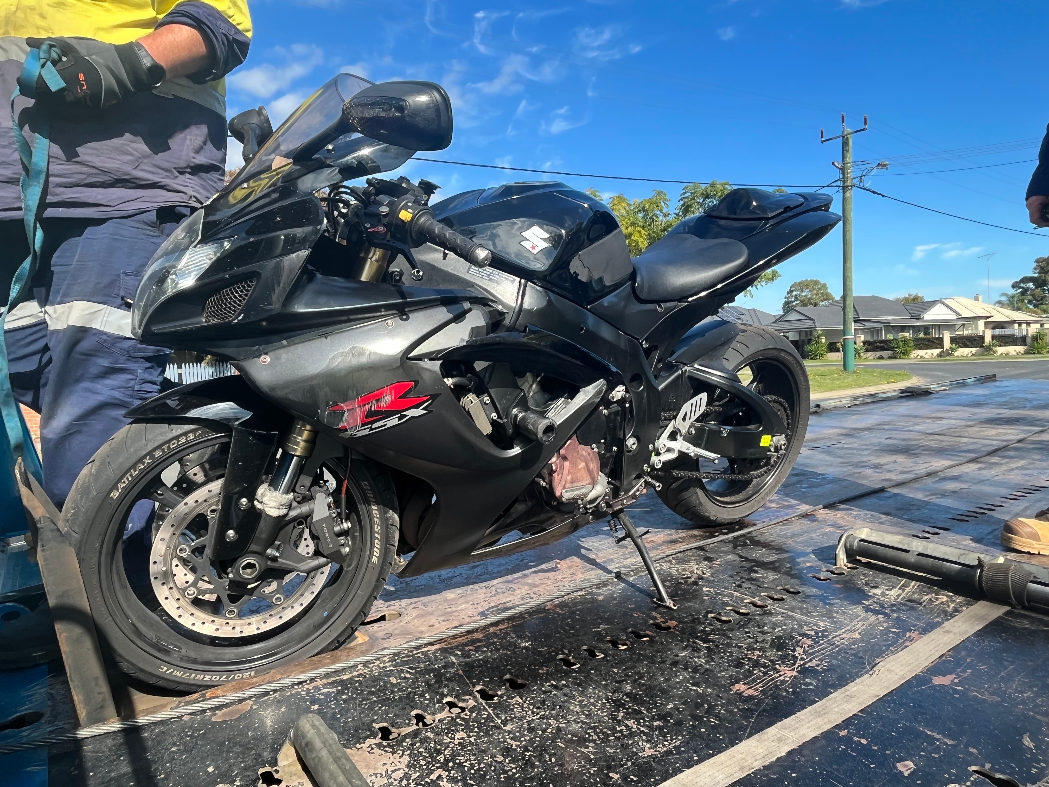 Motorbike on tow truck