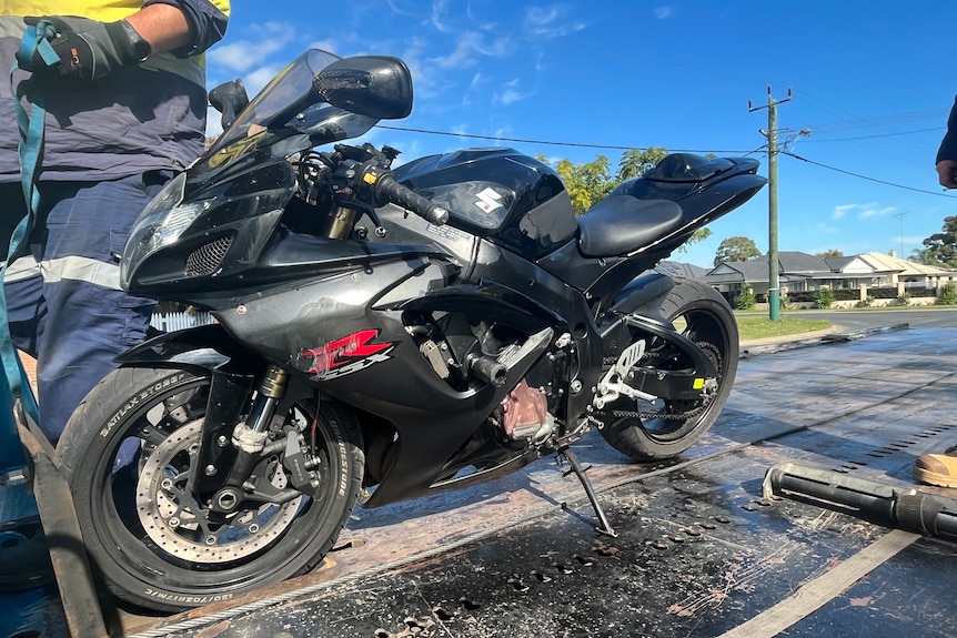 Motorbike on tow truck