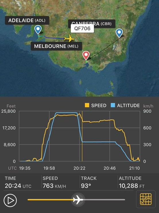 A flight tracker for Qantas flight QF 706.