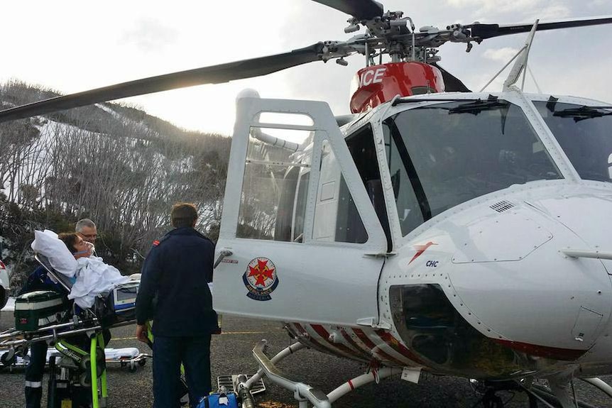 Callum Watson being flown to hospital after a collision on the ski field which punctured his left lung.