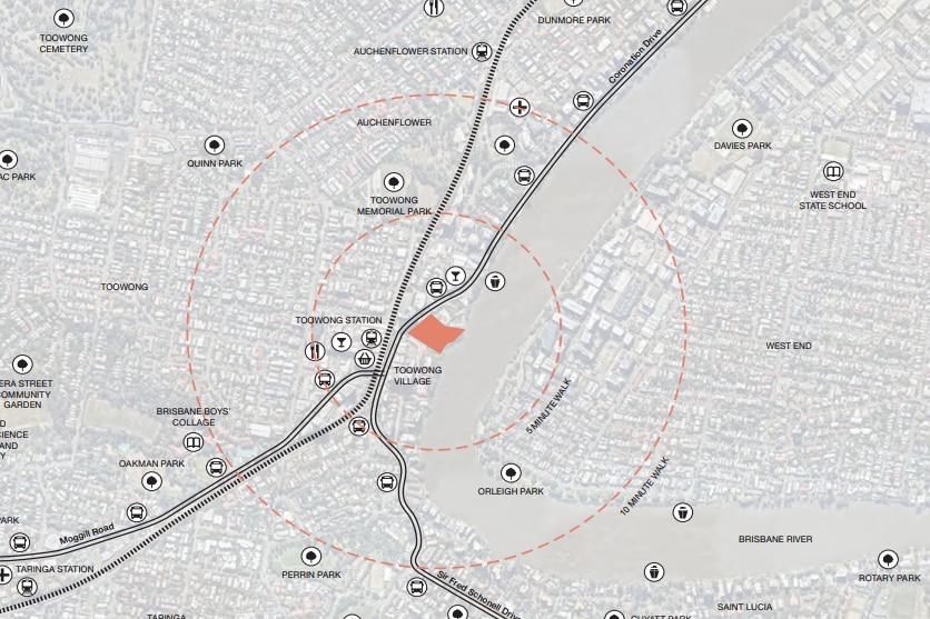 Un mapa que muestra un sitio de construcción propuesto.