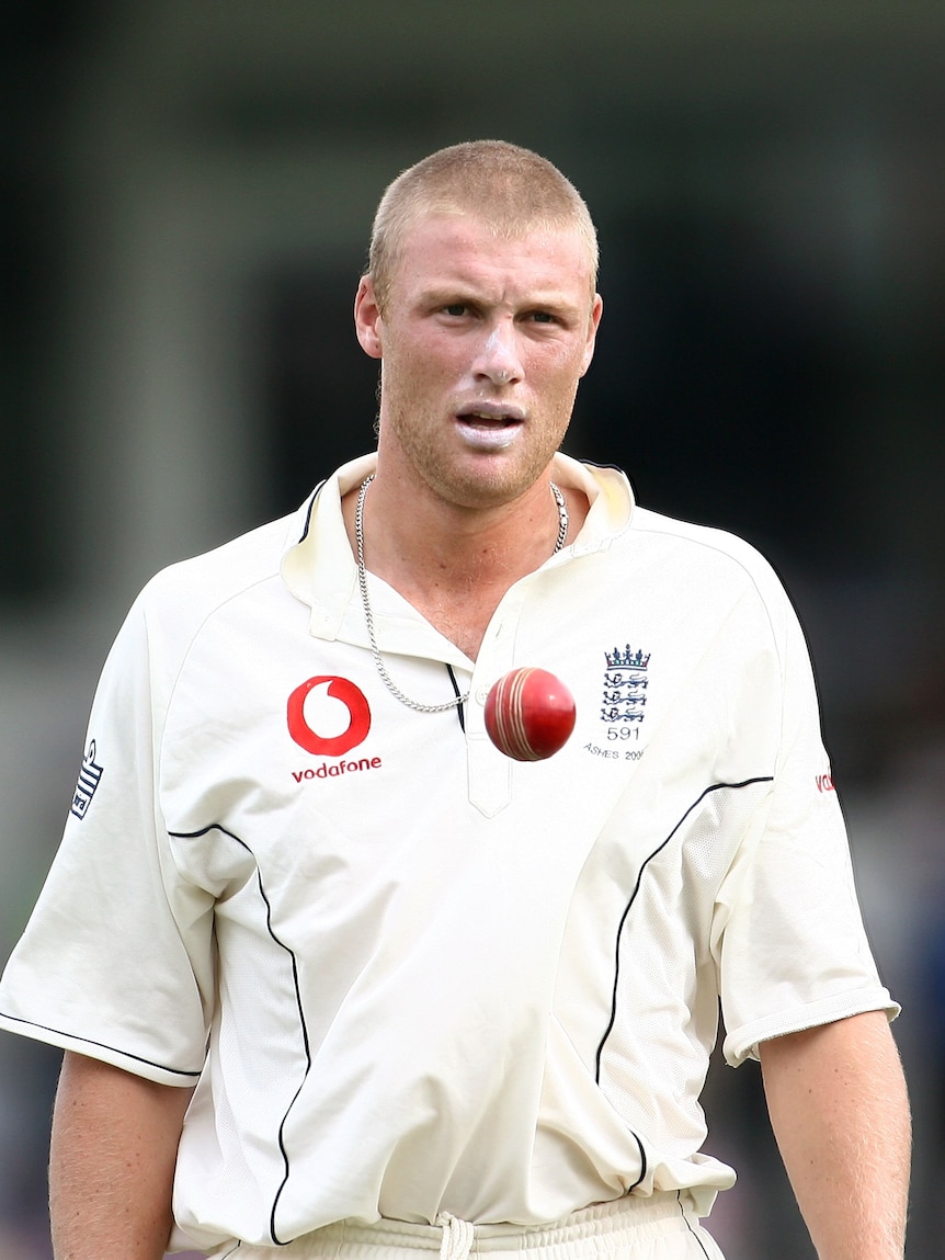 England captain Andrew Flintoff prepares to run in and bowl during the Ashes, 2006-2007