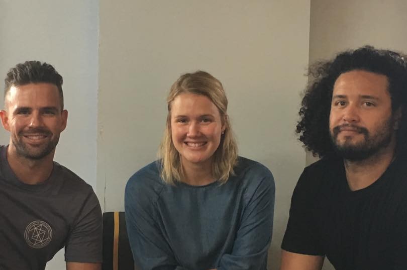 Jesse Bird (r) with his brother Brendan (l) and sister Kate (c)