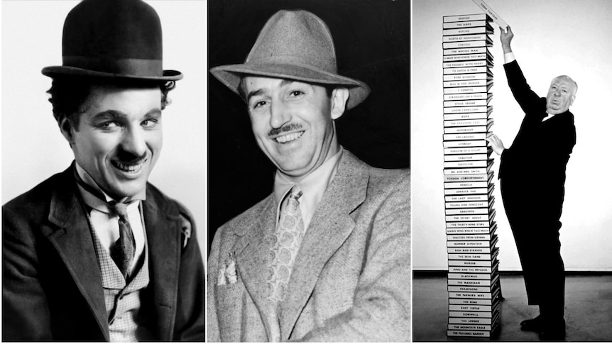 Charlie Chaplin, Walt Disney and Alfred Hitchcock