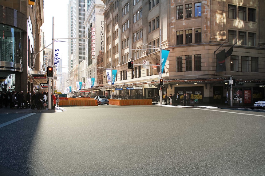 A computer generated image of an intersection in the Sydney CBD