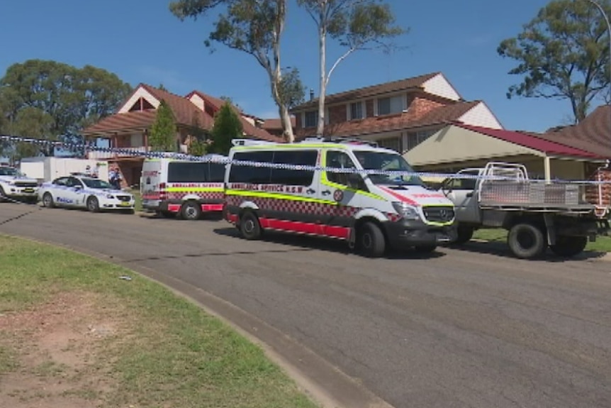 Emergency services at the scene of the death of a man in St Clair in Sydney's west