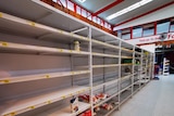 A supermarket in Norfolk Island with almost completely empty shelves