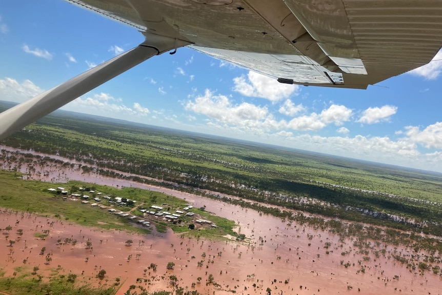Pigeon Hole is seen flooded in a photo taken from a plane.