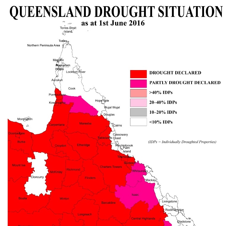 A map of Queensland's drought declared shires.