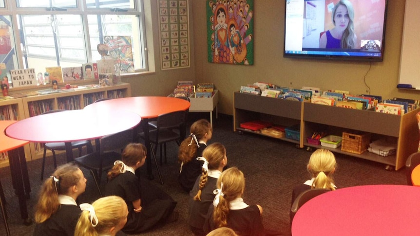 Year six students at St Margaret's Girls School talk to a counsellor on Skype.