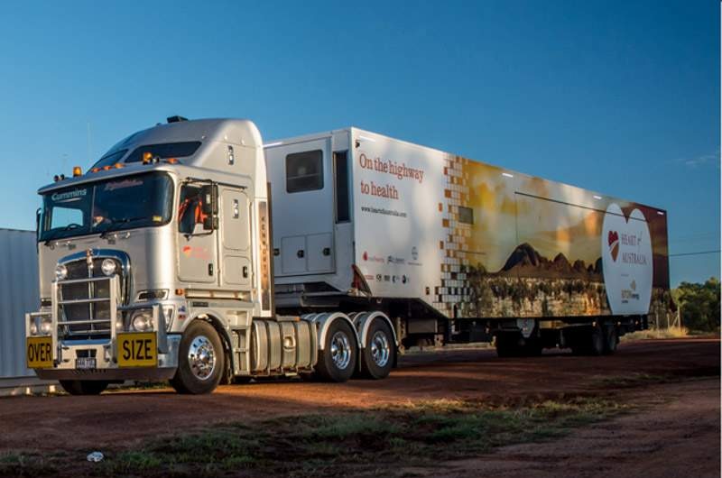 Composite photo of truck and clinic inside it