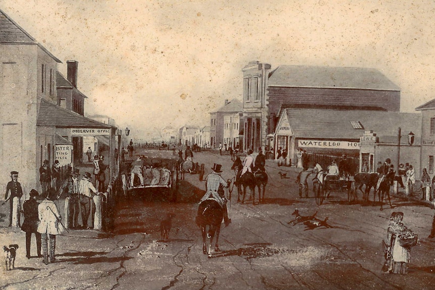 Looking to the west along Hindley Street Looking in 1845