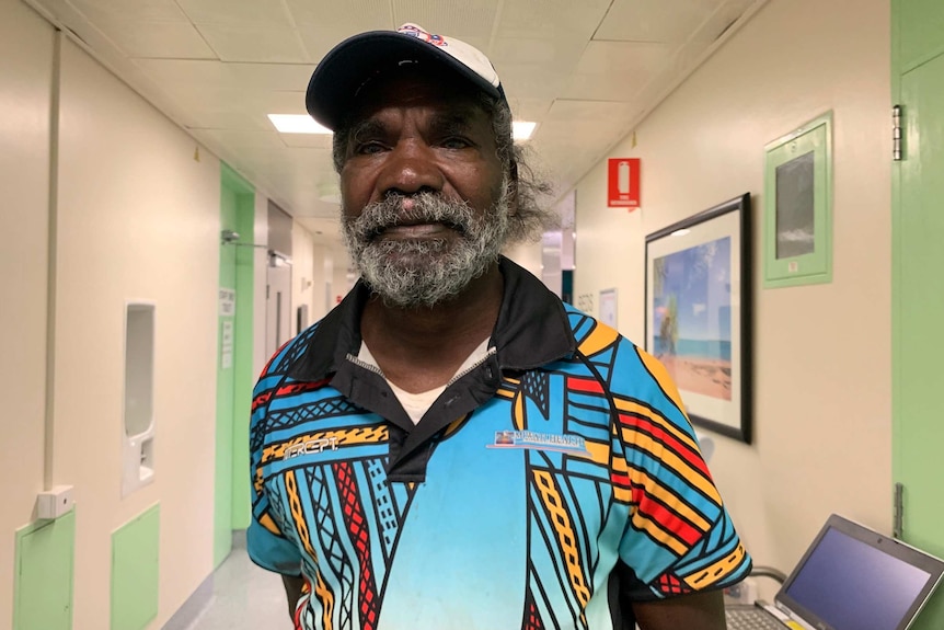 Yolngu Matha speaker David Mayawurrthalwuy Dhamarrandji stands inside Darwin Royal Hospital