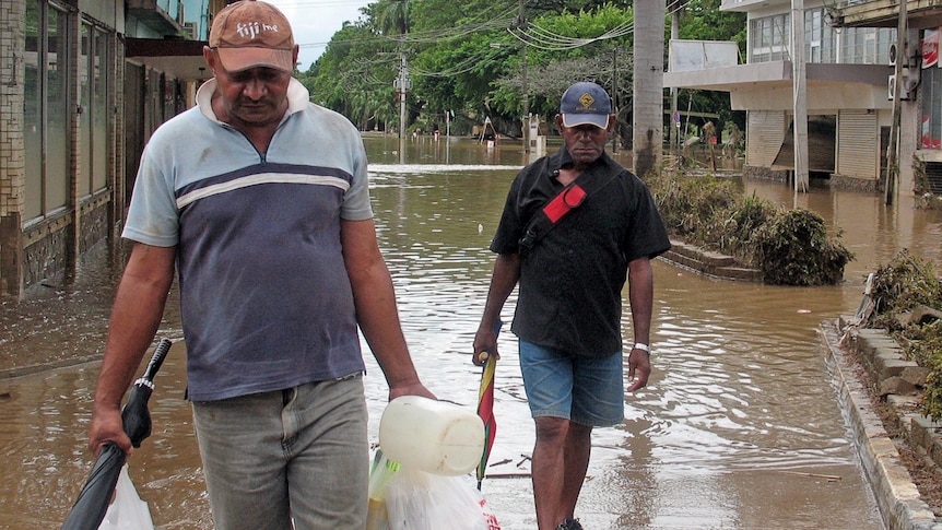 Floodwaters inundate the Fijian town of Nadi