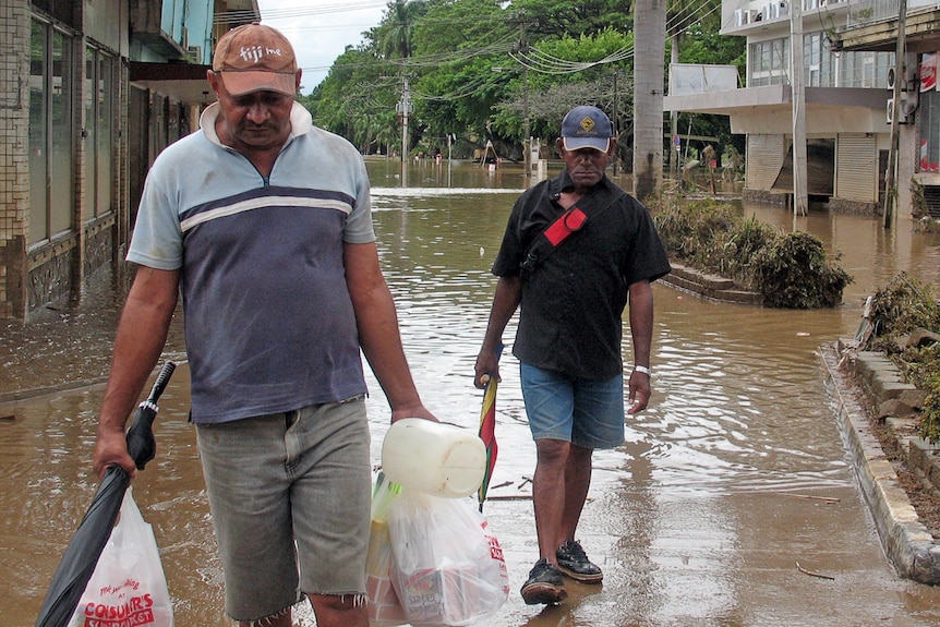 Floodwaters inundate the Fijian town of Nadi