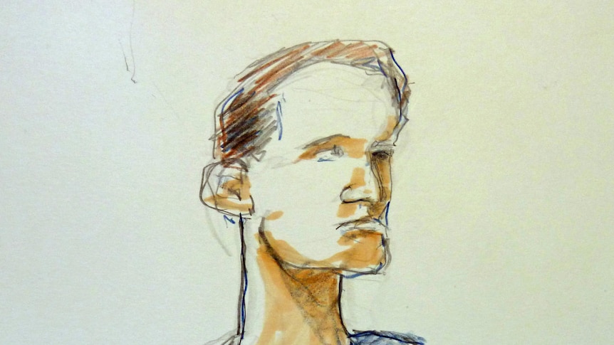 A court sketch of Bradley Jones