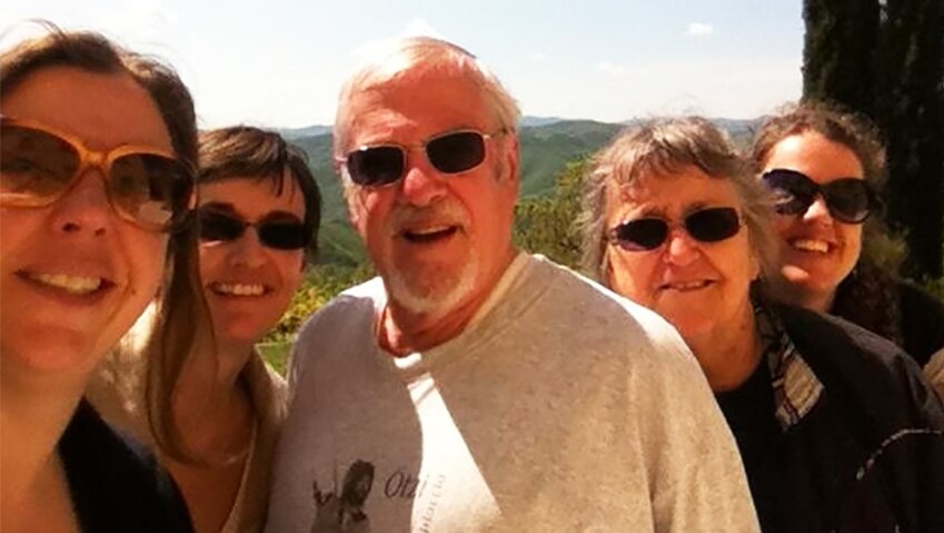 Malcolm and Esme Beck with their daughters Carolyn (from left), Annette and Sharon, all smiling for a self-portrait.