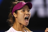 Li Na celebrates during Australian Open final