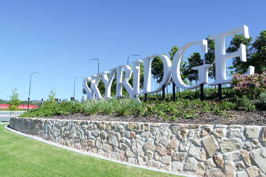 A large sign which reads "SkyRidge".