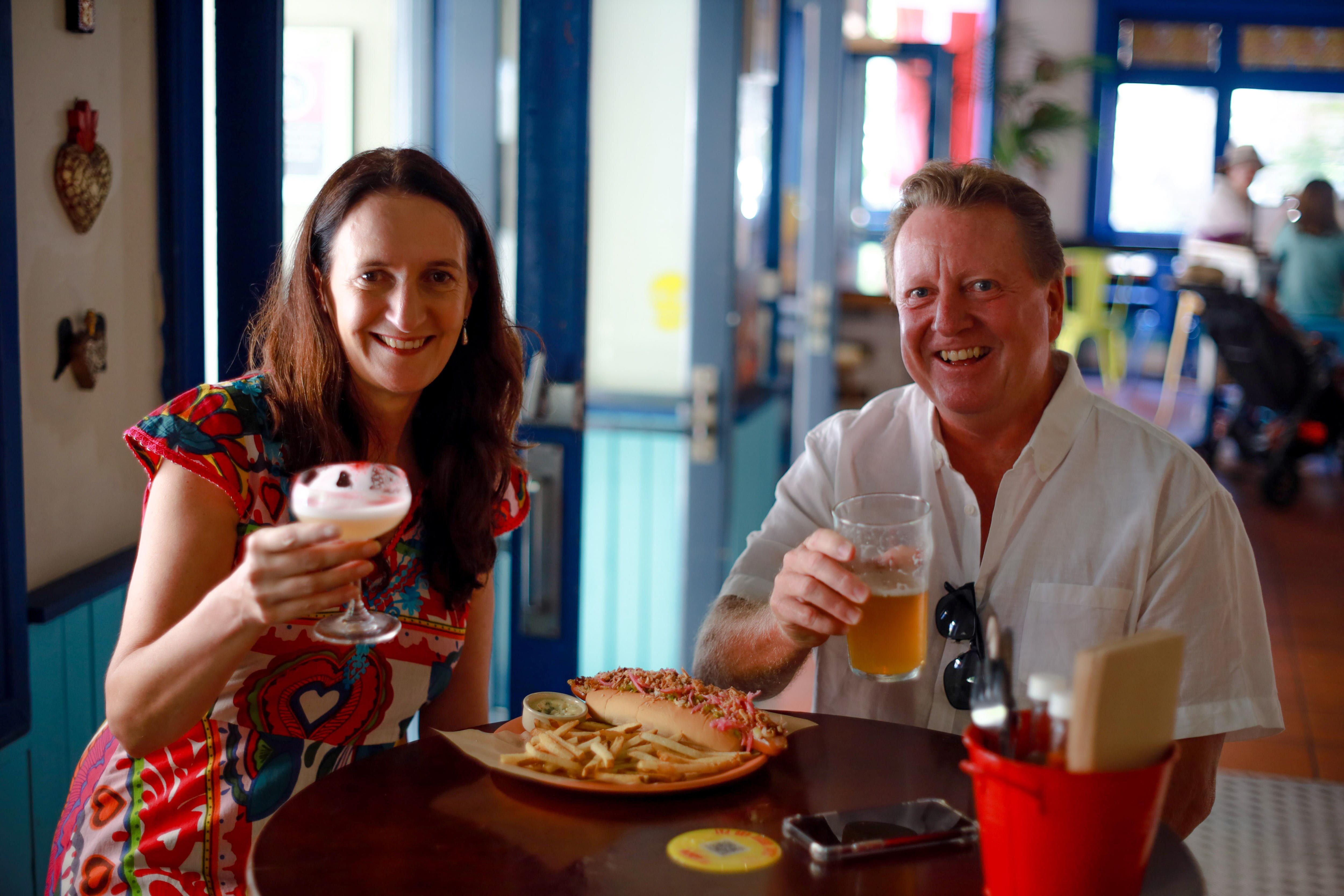 Sharon Atherton and Adam Knight at sydney's Slip Inn celebrate princess mary a day before her proclamation