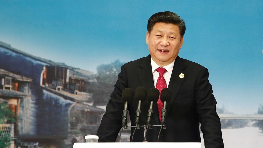 Chinese President Xi Jinping gives a speech.