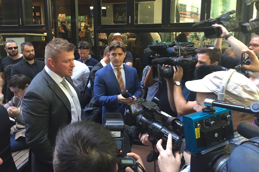 Blair Cottrell from United Patriots Front after a court hearing