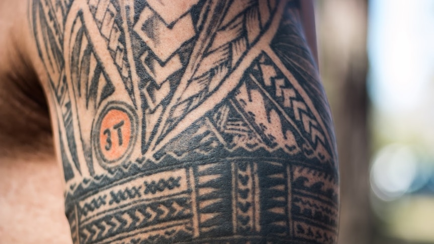 A close up of the Reverend Fie Marino's Samoan tattoo.