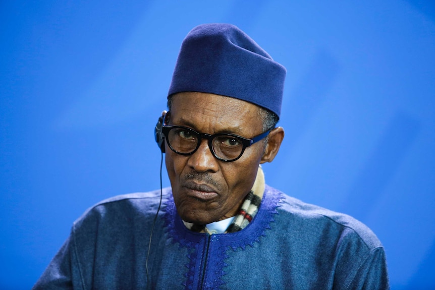 The President of Nigeria Muhammadu Buhari attends a news conference.