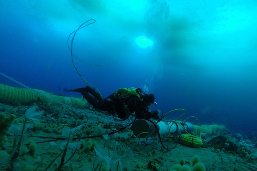 Thruster tube on the sea floor