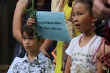 Children at the Darwin vigil for the Jakarta terror attacks.