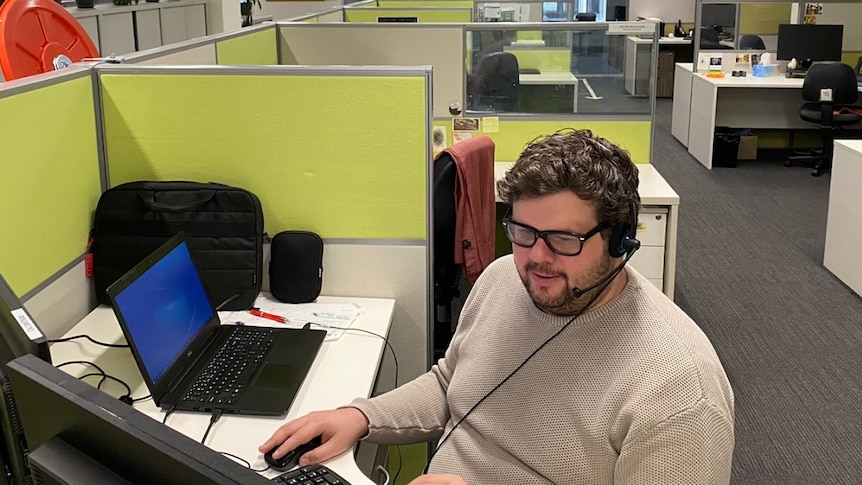 A man working at a computer