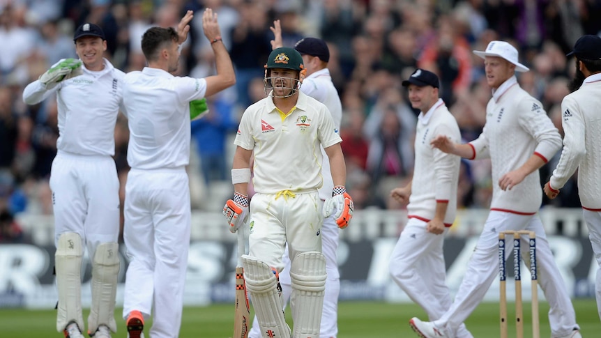 David Warner walks back to the sheds