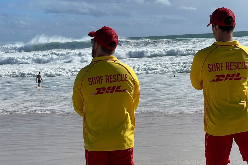 Lifeguards watch wild surf on the Gold Coast