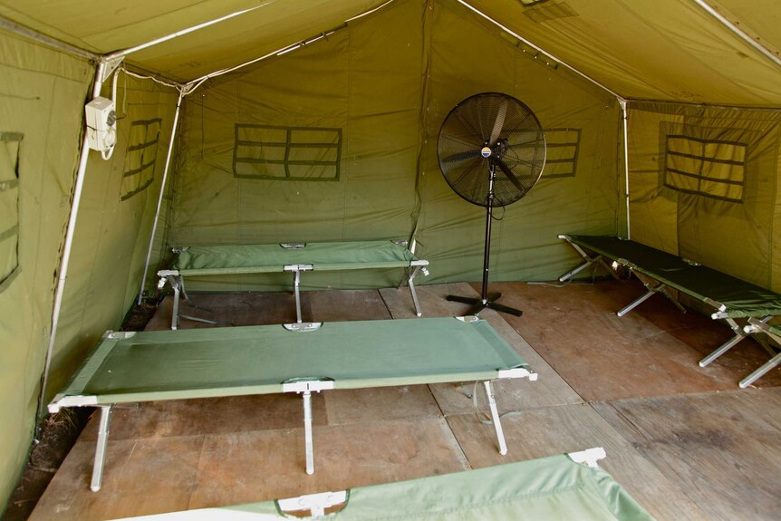 Interior of tent for asylum seekers