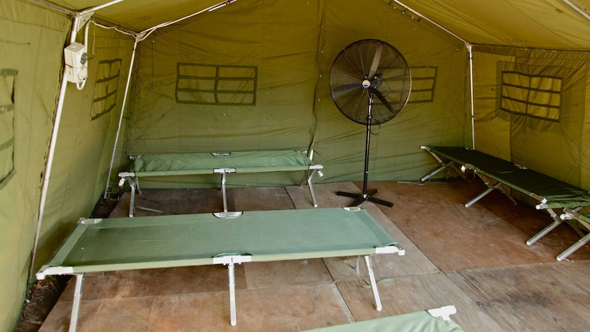 Interior of tent for asylum seekers