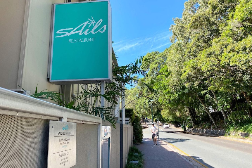 Front signage of closed Sails restaurant at Noosa
