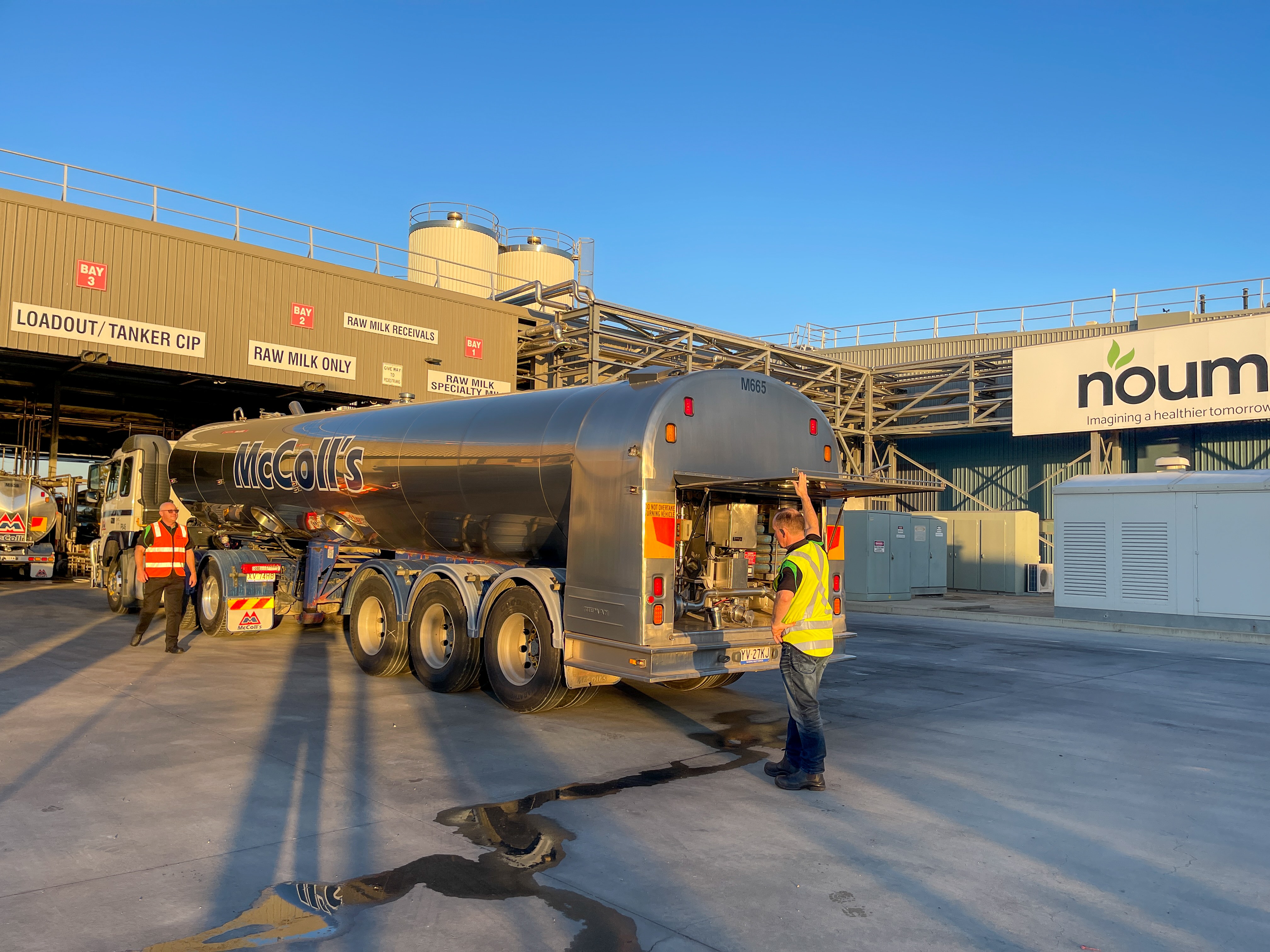 milk truckers at a processing facility