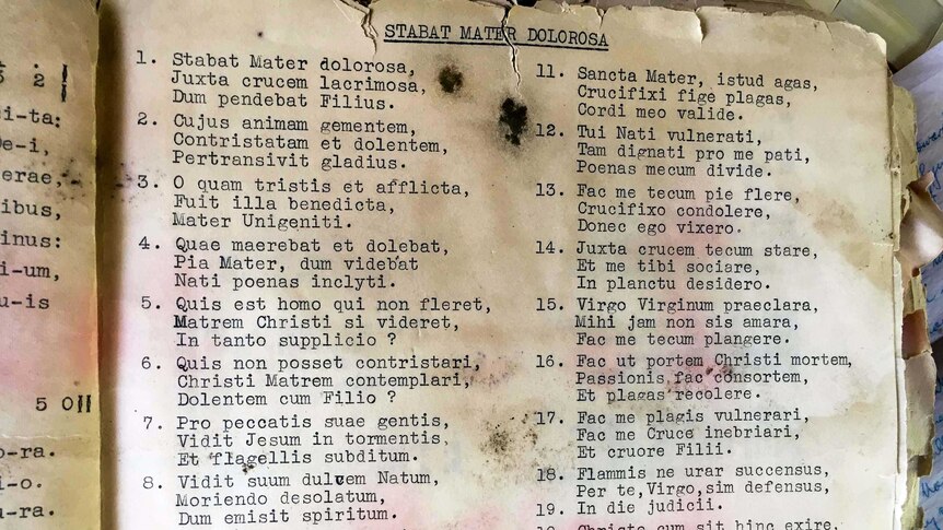 A sheet of lyrics that Maria Franziska left in Budoya, Papua New Guinea.