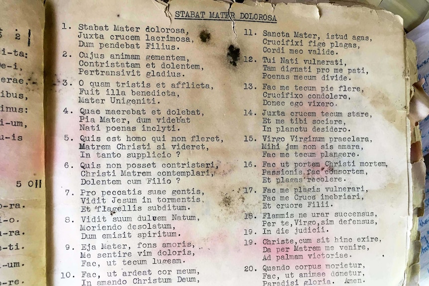 A sheet of lyrics that Maria Franziska left in Budoya, Papua New Guinea.
