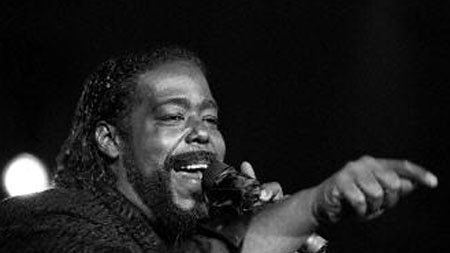 Singer Barry White at a press conference in Sydney during his visit to Australia.