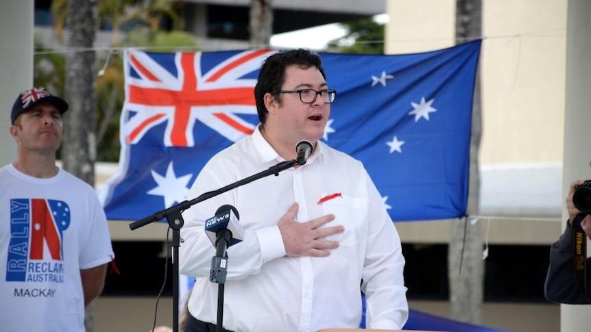 George Christensen speaks at a Reclaim Australia rally in Mackay.