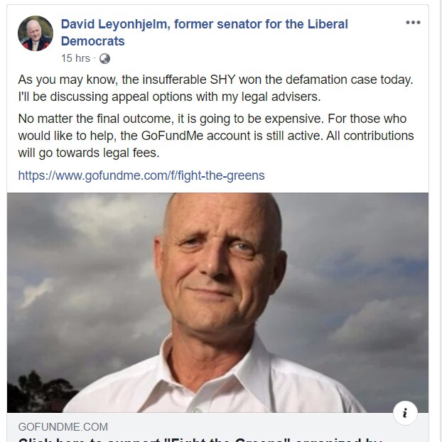 A screenshot of a social media post by David Leyonhjelm