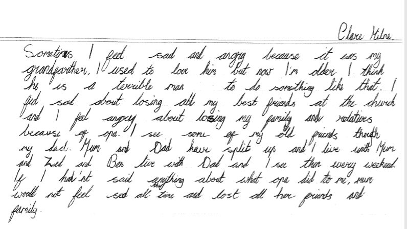 An impact statement written by Sylvia's daughter Clare, about her grandfather's abuse.