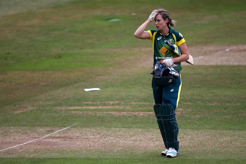 Ellyse Perry walks off after being dismissed in Taunton