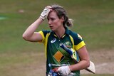 Ellyse Perry walks off after being dismissed in Taunton