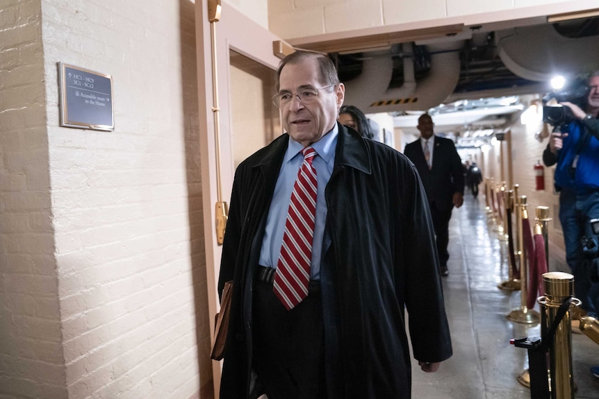Congressman Jerrold Nadler walks through the basement tunnels of the US House of Representatives.